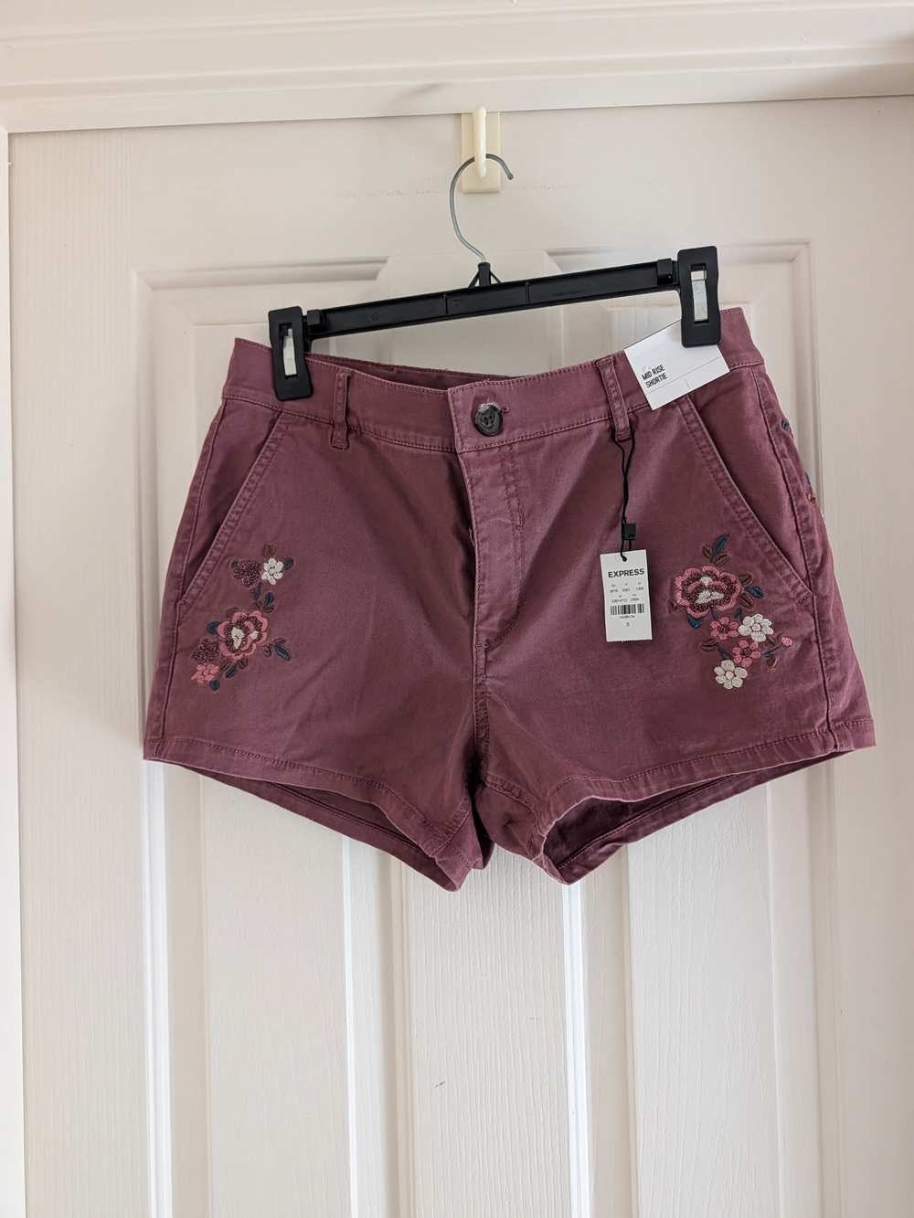 Express Mauve Floral Embroidered Twill Shorts